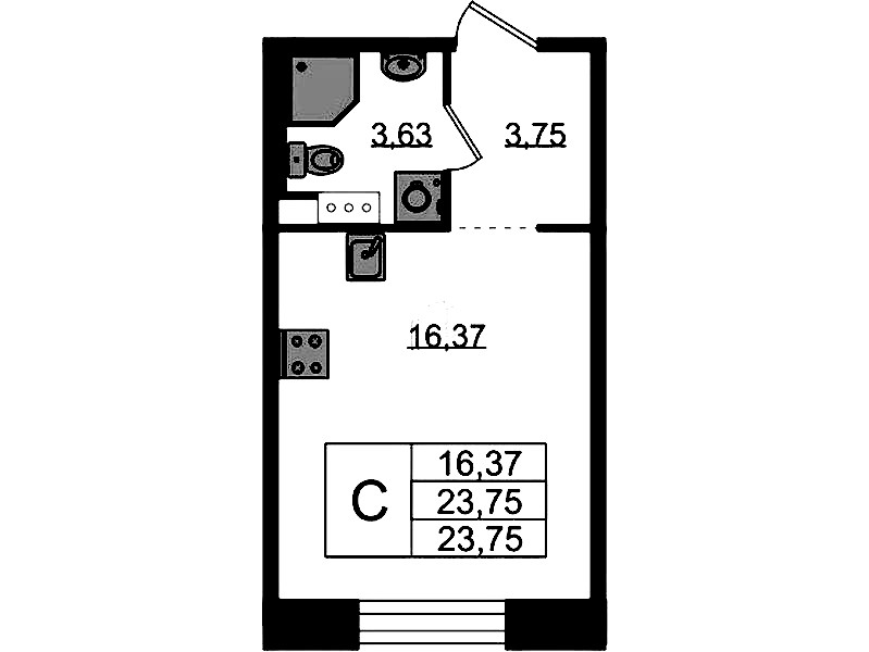 Квартира студия 23.75 м², 4/5 эт., ЖК «Plus Пулковский»